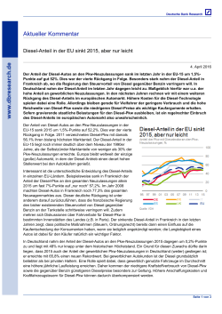 Diesel-Anteil in der EU sinkt 2015, aber nur leicht