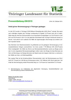 Anteil grüner Stromerzeugung in Thüringen gestiegen