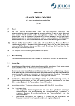 J&Uuml;LICHER EXZELLENZ-PREIS f&uuml;r Nachwuchswissenschaftler