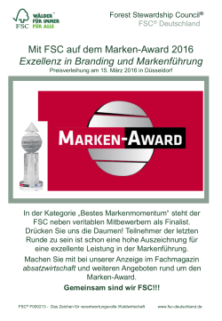 Mit FSC auf dem Marken-Award 2016 Exzellenz in Branding und
