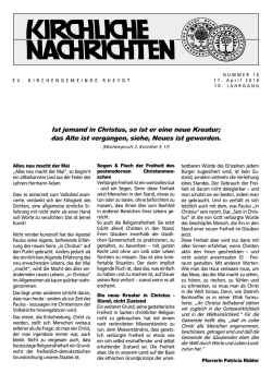 Ist jemand in Christus, so ist er eine neue