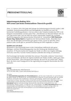 Industriemagazin-Ranking 2016: WIFI erneut zum besten