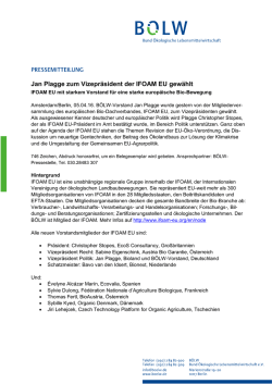 Jan Plagge zum Vizepr&auml;sident der IFOAM EU gew&auml;hlt