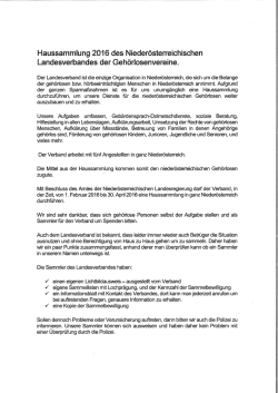 Information über die Haussammlung 2016 des NÖ