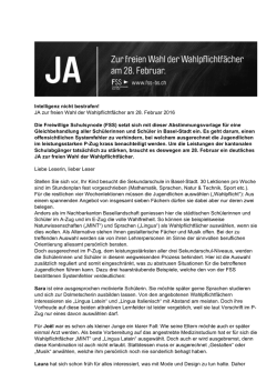 Intelligenz nicht bestrafen! JA zur freien Wahl der Wahlpflichtf&auml;cher