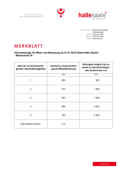 Höchstbeträge für Miete und Belastung ab 01.01.2016 Stadt Halle