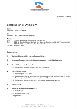 Einladung zur 42. GV des SHV