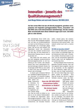 Innovation &ndash; jenseits des Qualit&auml;tsmanagements?