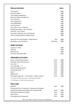 Getr&auml;nkekarte - im Hotel "Hahnenkleer Hof"