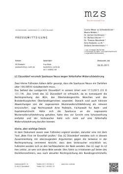 LG Düsseldorf verurteilt Sparkasse Neuss wegen fehlerhafter