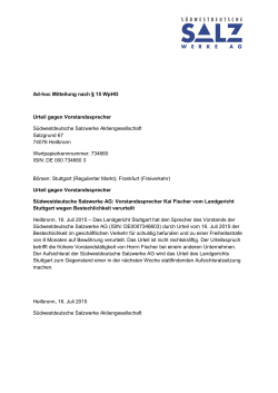 Ad-hoc Fischer 16 07 2015 - Südwestdeutsche Salzwerke AG
