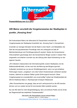 AfD Mainz verurteilt die Vorgehensweise der Stadtspitze in punkto