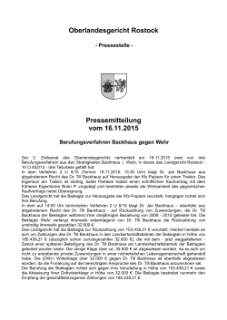 Oberlandesgericht Rostock Pressemitteilung vom 16.11.2015