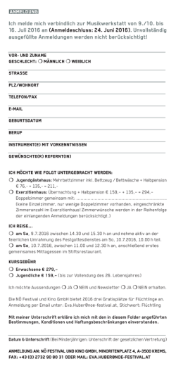 Ich melde mich verbindlich zur Musikwerkstatt von 9./10. bis 16. Juli