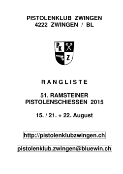 Rangliste 51. Ramsteiner Pistolenschiessen 2015 in Zwingen