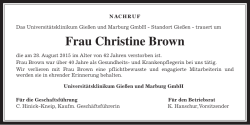 Frau Christine Brown - Zurück zu mittelhessen