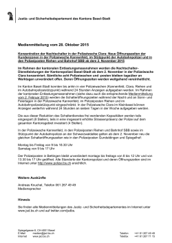 Medienmitteilung vom 28. Oktober 2015