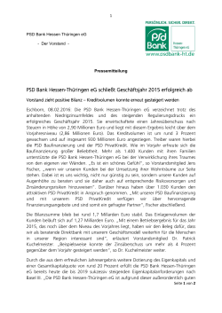 PSD Bank Hessen-Thüringen eG schließt Geschäftsjahr 2015