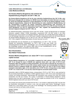 Liebe Aktionärinnen und Aktionäre, Liebe