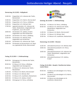 Gottesdienste Heiliger Abend - Neujahr
