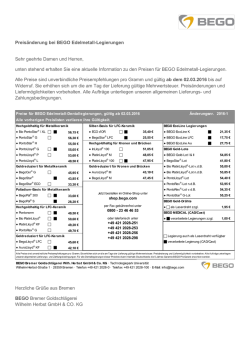 Preise für BEGO Edelmetall