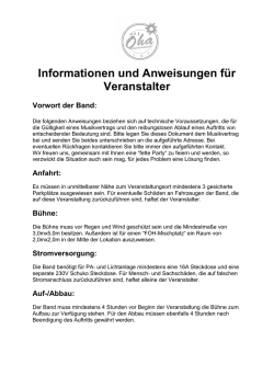 Informationen und Anweisungen f&uuml;r Veranstalter Vorwort der Band