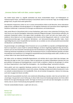 Humanes Sterben hei&szlig;t nicht t&ouml;ten, sondern begleiten.