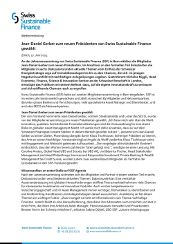 Jean-Daniel Gerber zum neuen Pr&auml;sidenten von Swiss Sustainable