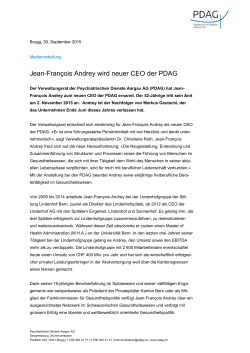 Jean-Fran&ccedil;ois Andrey wird neuer CEO der PDAG