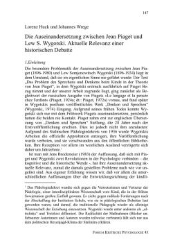 Die Auseinandersetzung zwischen Jean Piaget und Lew S. Wygotski