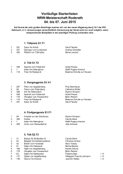 Vorläufige Starterlisten NRW-Meisterschaft Roderath 04. bis 07. Juni