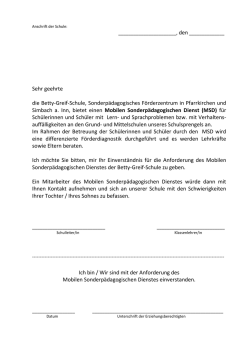 Sehr geehrte die Betty-Greif-Schule, Sonderpädagogisches