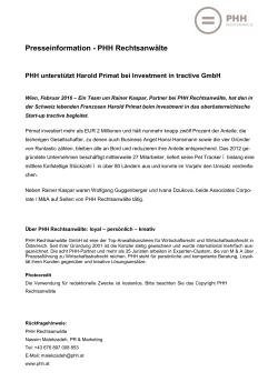 PHH unterstützt Harold Primat bei Investment in tractive GmbH