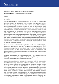 Homo collector, homo lector, homo corrector / F&uuml;r eine kurze