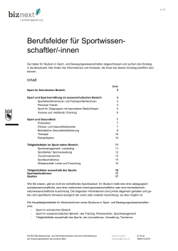 Berufsfelder für Sportwissen- schaftler/