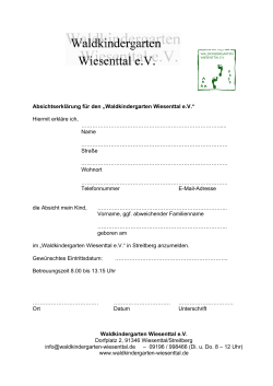 Absichtserklärung für den „Waldkindergarten Wiesenttal e.V.