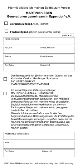 Hiermit erkl&auml;re ich meinen Beitritt zum Verein MARTINIerLEBEN