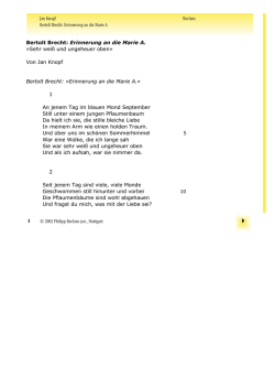 Interpretation. Bertolt Brecht: "Erinnerung an die Marie A."