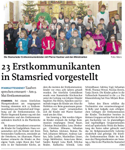 23 Erstkommunikanten in Stamsried vorgestellt