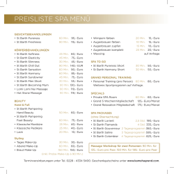 preisliste spa menü