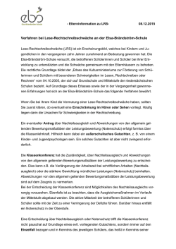 Elterninformationen zur Lese-Rechtschreibschwäche (LRS)