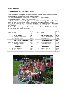 Schule Schenkon Lese-Champions des Schuljahres 2014/15 Lesen
