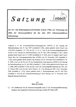 des Ver- und Entsorgungszweckverbandes Lebach (VEL) zur