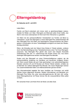 Informationsblatt zum Elterngeldantrag f&uuml;r Geburten ab 01. Juli 2015