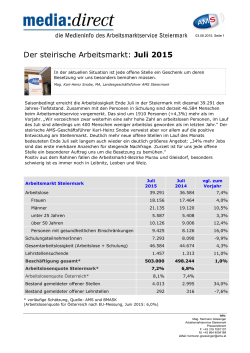 Medieninformation zum steirischen Arbeitsmarkt im Juli 0215