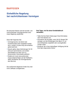 Einheitliche Regelung bei nachrichtenlosen Verm&ouml;gen