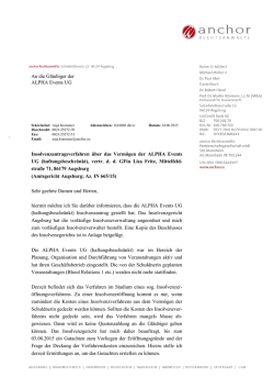 Insolvenzantragsverfahren &uuml;ber das Verm&ouml;gen der ALPHA Events