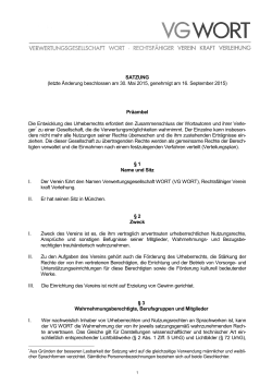 SATZUNG (letzte Änderung beschlossen am 30. Mai 2015