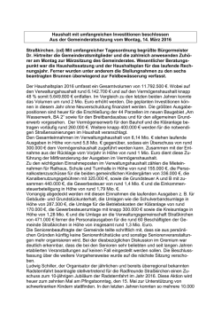 Haushalt mit umfangreichen Investitionen beschlossen Aus der