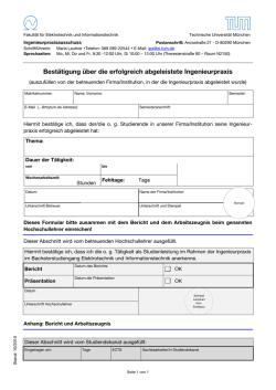 Bestätigung über die erfolgreich abgeleistete Ingenieurpraxis